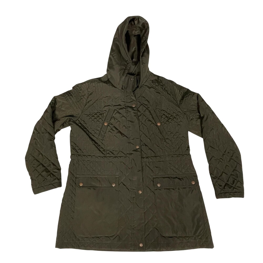Merona Coat Womens Small Green Quilted Hooded Parka Insulated Mid Length Jacket